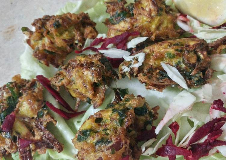 Step-by-Step Guide to Make Favorite Cabbage,spinach n onion pakoda