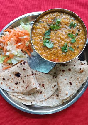 A picture of Masoor and Mung Thick Daal.