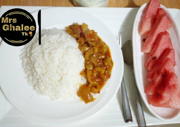 Recipe of Ultimate White rice with pomo sauce and watermelon Cooking Basics for Beginners