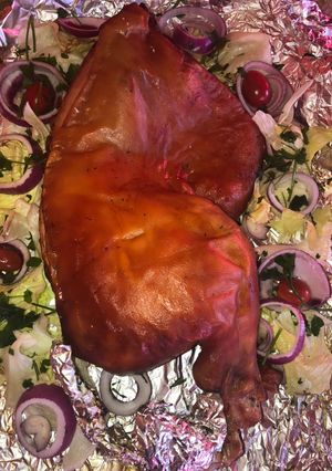 Una foto de 1/2 lechoncito asado al horno !!!súper delicioso 🎄😋 😋
