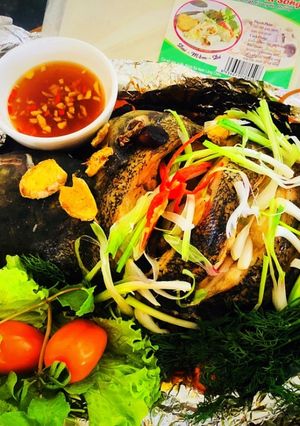 Hình của món Cá song (cá mú) nướng giấy bạc.