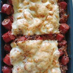 A picture of Mushrooom Sausage in Oven.