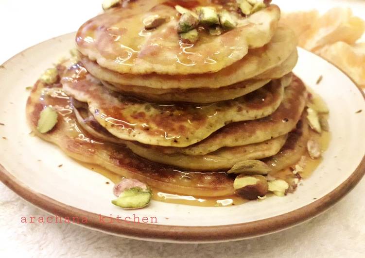 Steps to Prepare Any-night-of-the-week Orange wheat pistachio pancakes kids special recipe