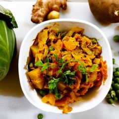 Cabbage peas potato curry A picture of Cabbage peas potato curry.