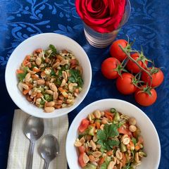 A picture of Black chana sprouts salad.