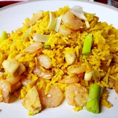 My Garlic Chicken, Prawn, squid & fried Rice. 😀 A picture of My Garlic Chicken, Prawn, squid & fried Rice. 😀.