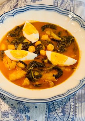 A picture of Spinach, Cod, and Chickpeas.