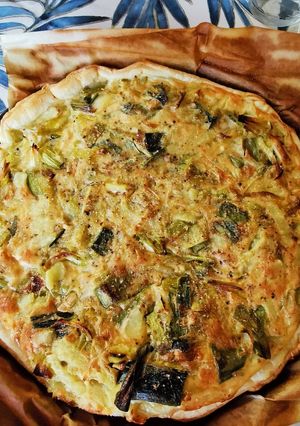 Une photo de Quiche aux poireaux à la crème végétale et gingembre💚