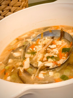 A picture of Vegetarian Hot and Sour Soup (with Egg and Dairy).