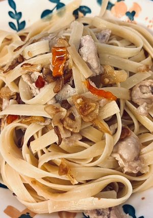Foto resep Spicy Aglio e Olio with Sliced Pork Belly