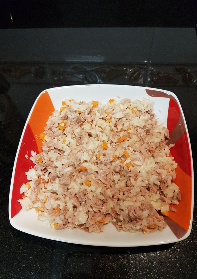 Una foto de Arroz con zanahoria y atún