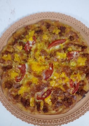 عکسی از دستور پیتزا خوشمزه با خمیر 5 دقیقه ای با سه قلم🍕😋