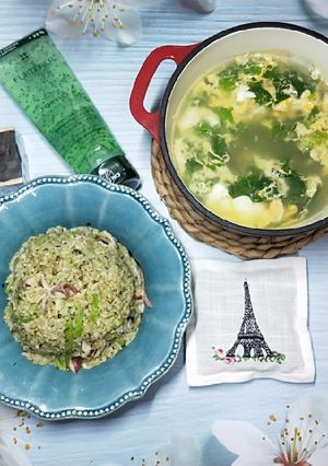青醬透抽炒飯&芹菜葉蛋花湯 的食譜成品照片