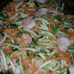 A picture of Garlic Butter Shrimp over Spiralizer Zucchini.