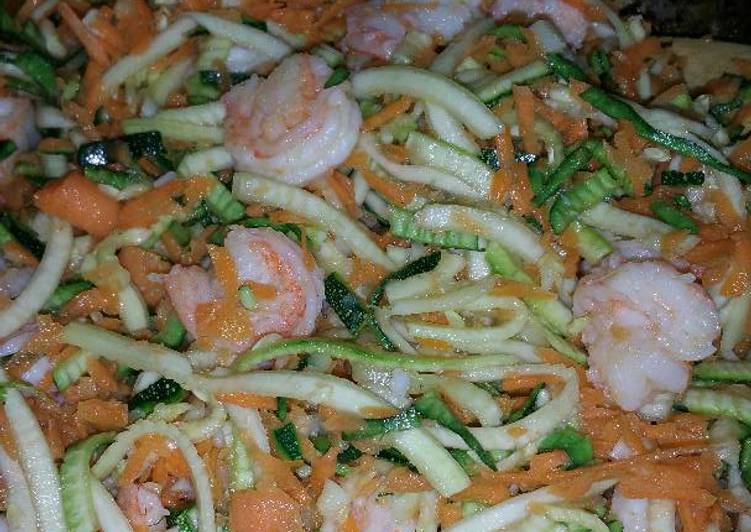 Steps to Prepare Favorite Garlic Butter Shrimp over Spiralizer Zucchini