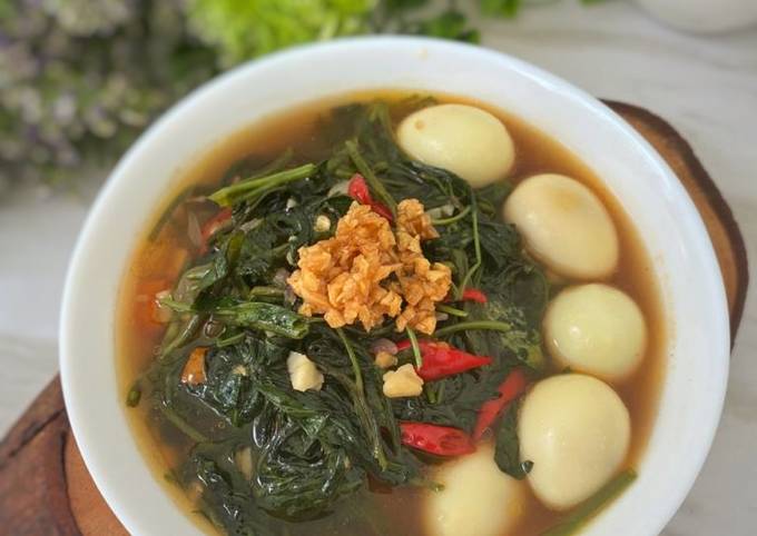  Resep Kangkung telur puyuh kuah saus tiram oleh Phie 