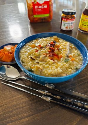 A picture of My husband’s favorite Chicken Jook 닭죽.