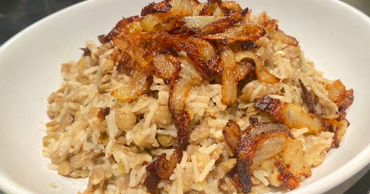 moujadara brown lentils and rice with fried onions recipe by linda l cookpad