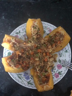 A picture of Stuffed acorn squash.