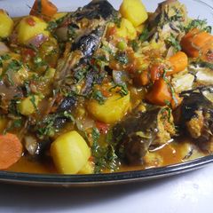 Cat fish pepper soup with veggies A picture of Cat fish pepper soup with veggies.