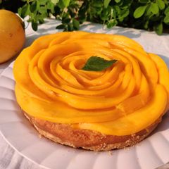 Baked mango cheesecake without oven and creamcheese A picture of Baked mango cheesecake without oven and creamcheese.