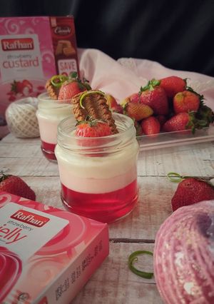 A picture of Strawberry jello custard shots.