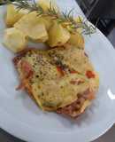Pollo a la pizza con papas dore... (una receta muy fácil)
