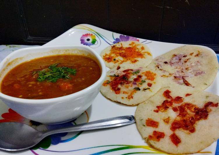 Recipe of Any-night-of-the-week Semolina mini Uttapam with Sambhar