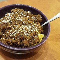 A picture of Chinese BBQ Ground Beef & Rice.