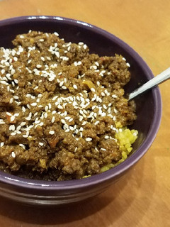 A picture of Chinese BBQ Ground Beef & Rice.
