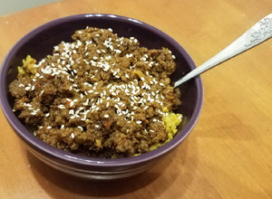 A picture of Chinese BBQ Ground Beef & Rice.