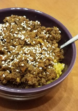A picture of Chinese BBQ Ground Beef & Rice.