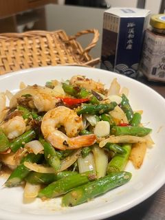 黃金蝦XO醬炒鮮蝦蘆筍 的食譜成品照片
