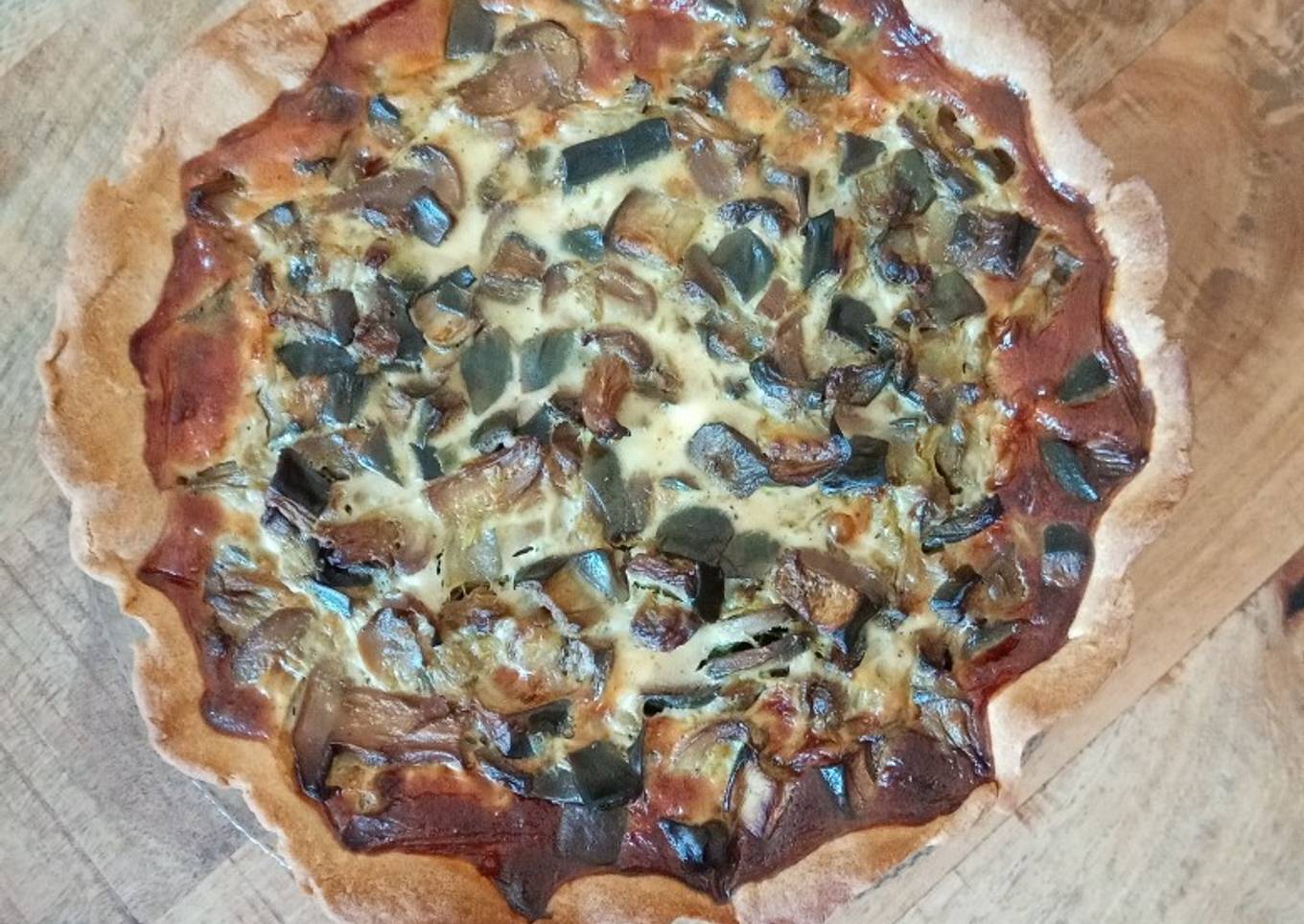 Tarte aubergines et champignons au curry