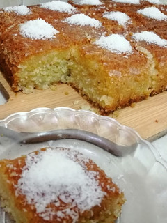 A picture of Basbousa with Coconut.