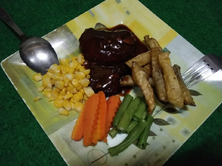 Langkah Gampang Membikin Resep Steak daging kurban saos barbeque lada hitam + madu yang Enak Banget Anti Ribet, Uenak Banget