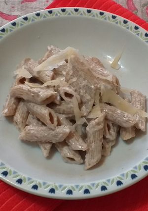 A picture of Whole Wheat Penne with Mushroom Cream Sauce.