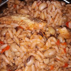Jollof rice and beans A picture of Jollof rice and beans.