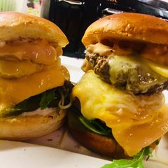 A picture of Homemade burgers.