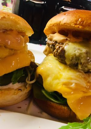 A picture of Homemade burgers.