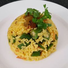 A picture of Okra carrot pulao/turmeric pilaf.