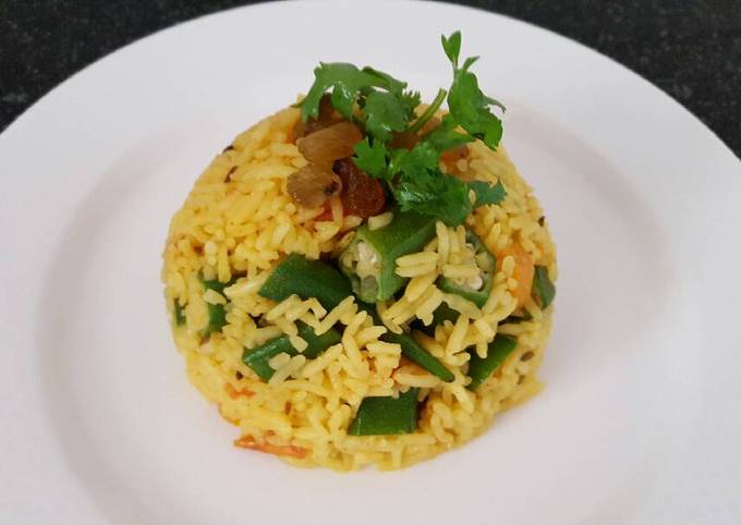 Steps to Make Speedy Okra carrot pulao/turmeric pilaf