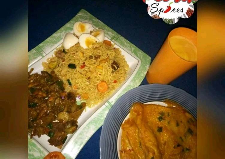 Easiest Way to Prepare Ultimate Noodles,gas meat,wainar flour and custard