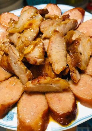 Hình của món Món ăn cơm : Nạc dăm rim nem nướng.
