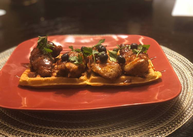Simple Way to Make Any-night-of-the-week Hot Honey Chicken and Sweet Potato Waffles!