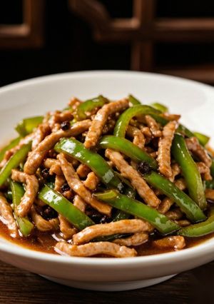 Foto de Porco em Tirinhas com Pimentão (青椒肉丝) – refogado Sichuan rápido