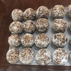 A picture of Date, Cocoa and Coconut Bliss Balls.