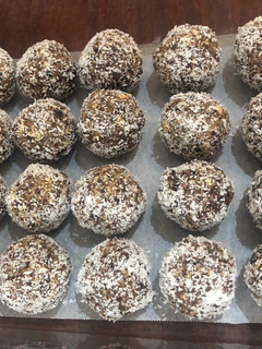 A picture of Date, Cocoa and Coconut Bliss Balls.