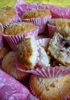 A picture of Raspberry & coconut muffins.