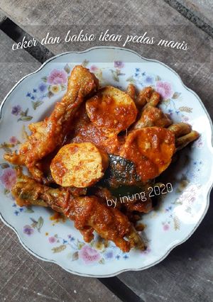 Foto resep Ceker dan bakso ikan pedas manis